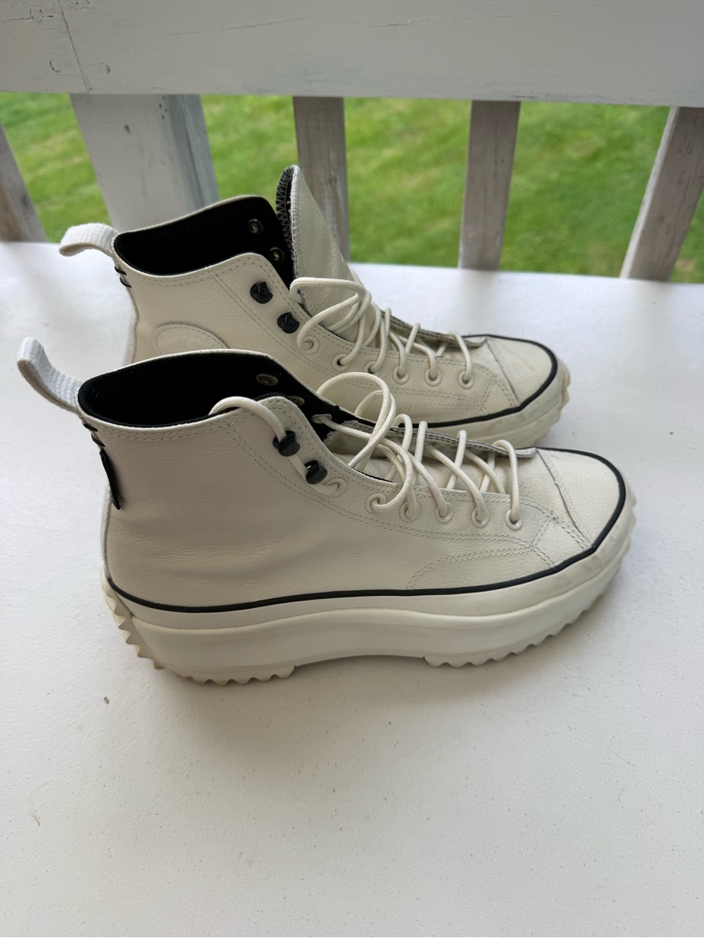 Converse White High-Top Platform Sneakers with Black Trim